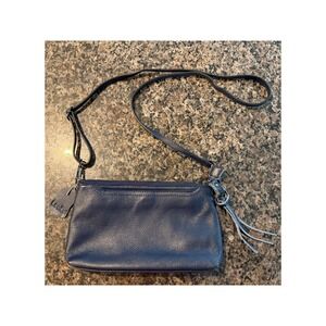 Lecxci Navy Blue Pebbled Leather Crossbody Bag Small Organizer Travel Purse